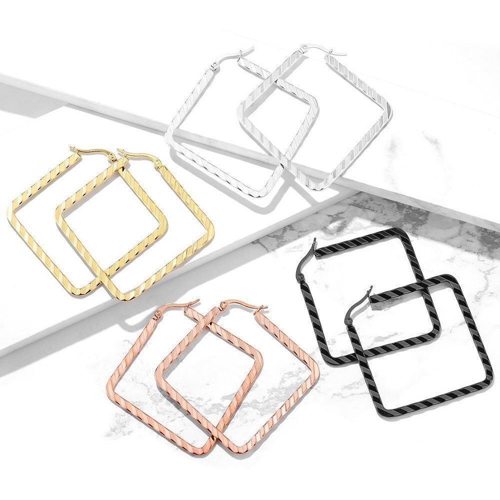wave diamond steel hoop pairs in 4 colors earrings